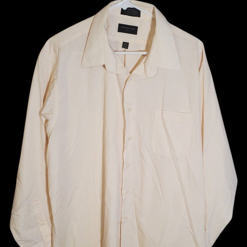 Covington Mens Dress Shirt XL 17-17.5 Butter Yellow Button-Up Long Sleeve Pocket
